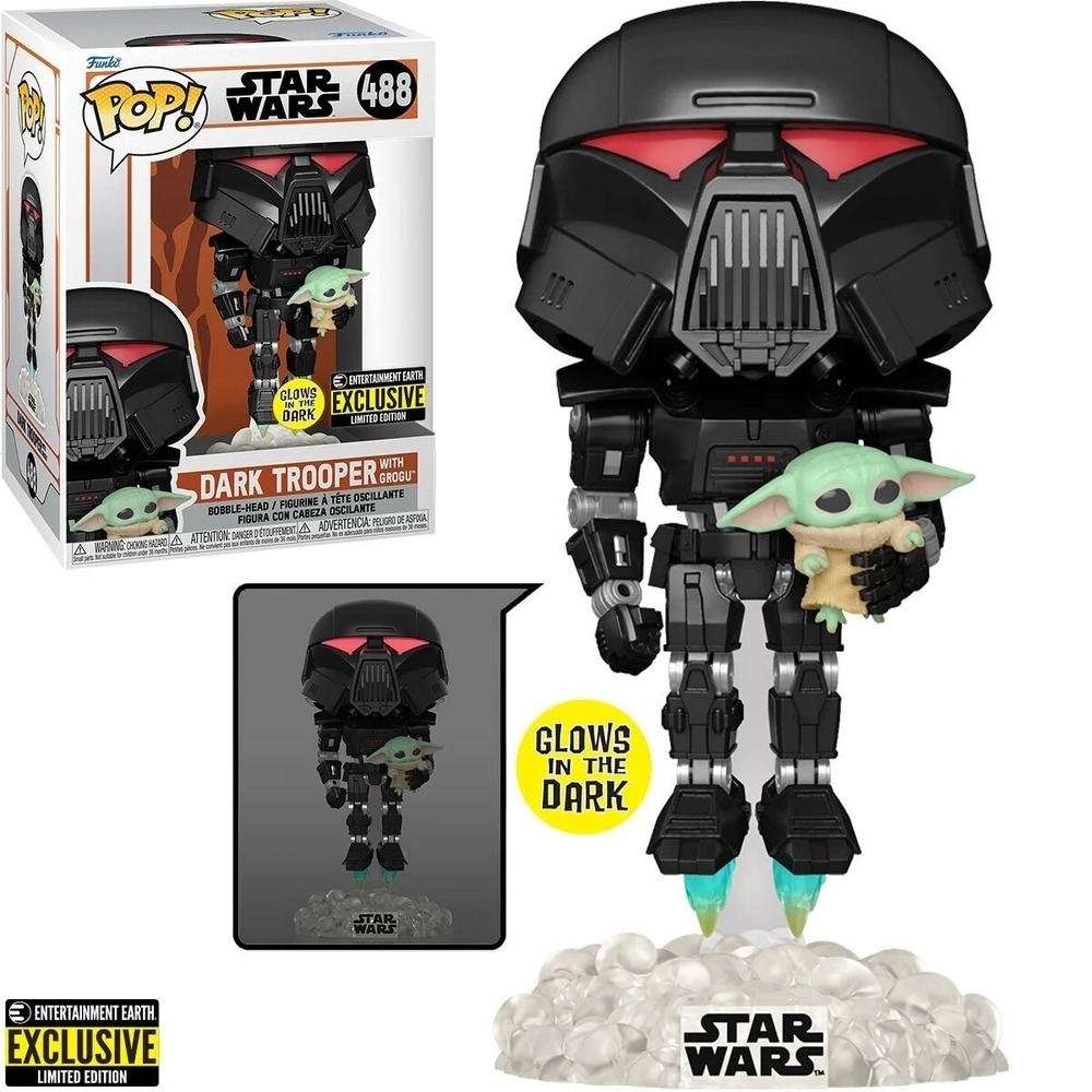 Funko Pop Star Wars Dark Trooper with Grogu 488 Exclusive Glow in the Dark New